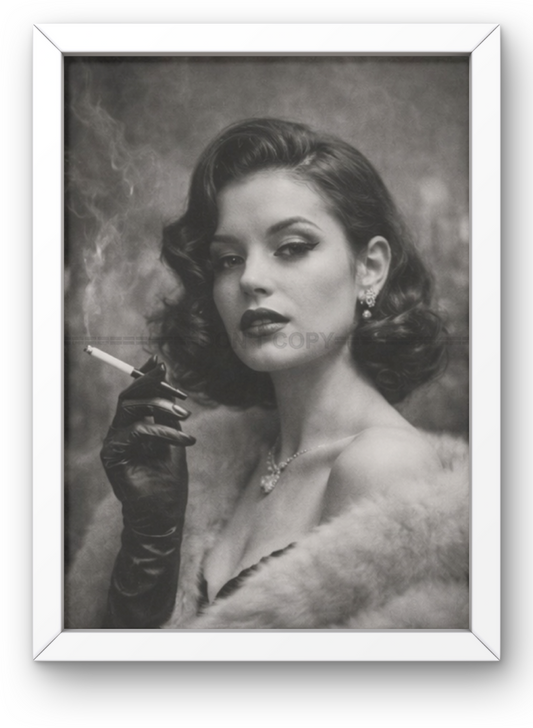 Photo Encadrée Portrait Féminin glamour - Noir et blanc – Cadre Bois – 15x20