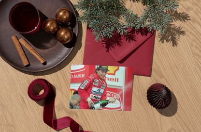 Photo Ayrton Senna – Champagne sur le Podium, Hommage Juan Manuel Fangio – 15×20