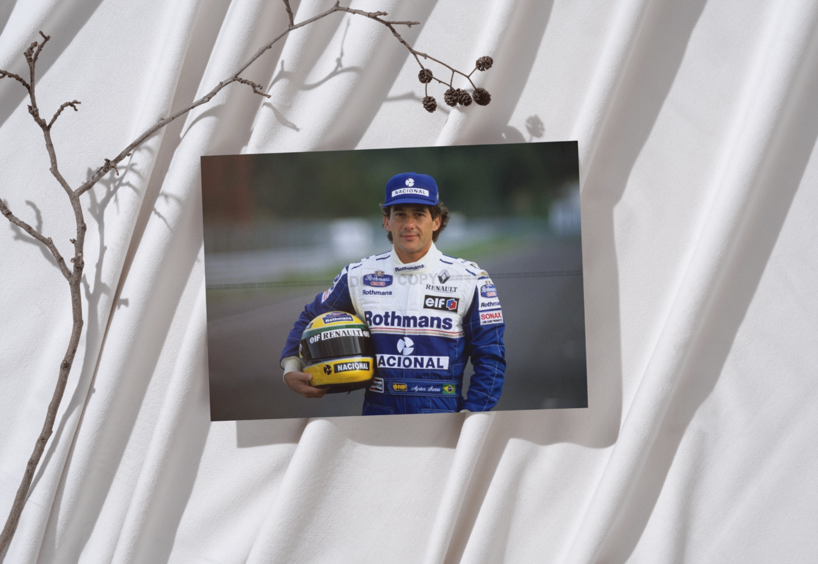 Photo Ayrton Senna – Portrait F1 Williams Renault 1994 – Casque Nacional – 15×20