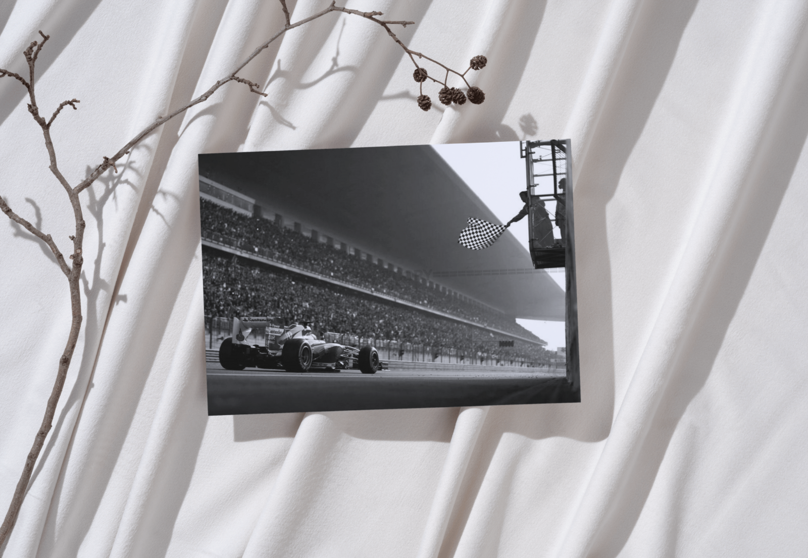 Photo Fernando Alonso – Ferrari F1 – Ligne d'Arrivée et Drapeau à Damier – 15×20
