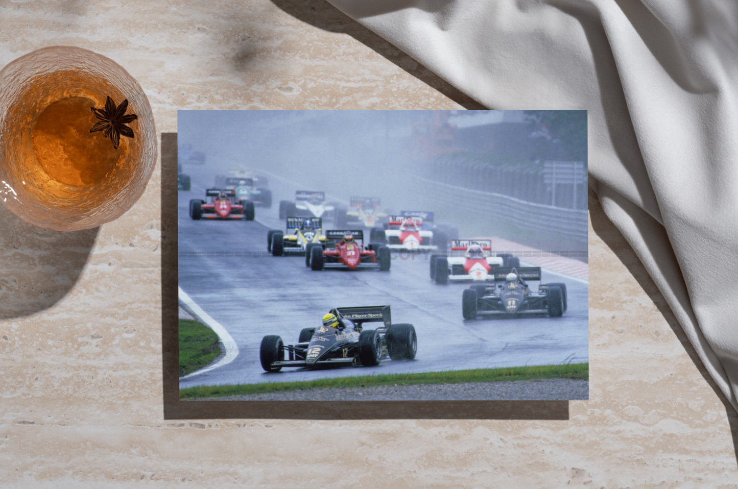 Photo Ayrton Senna – Estoril 1985 – Premiere Victoire F1 – Sous la pluie – 15×20