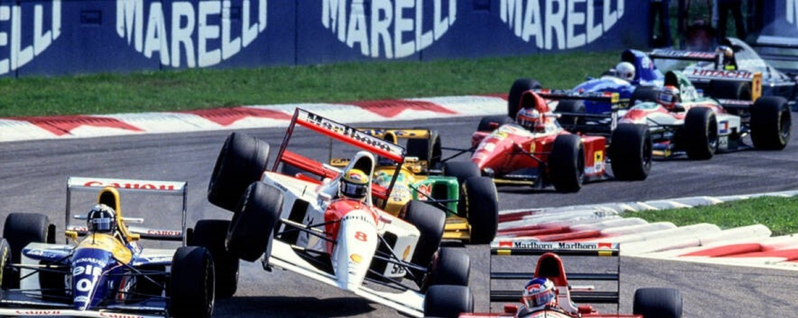 Photo Ayrton Senna – Duel avec Damon Hill – GP de Monza 1993 – Formule 1 – 15×20