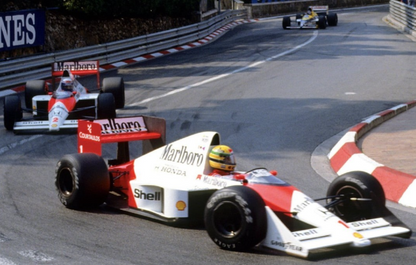 Photo Ayrton Senna devant Alain Prost – GP de Monaco 1989 – Virage Loews – 15×20