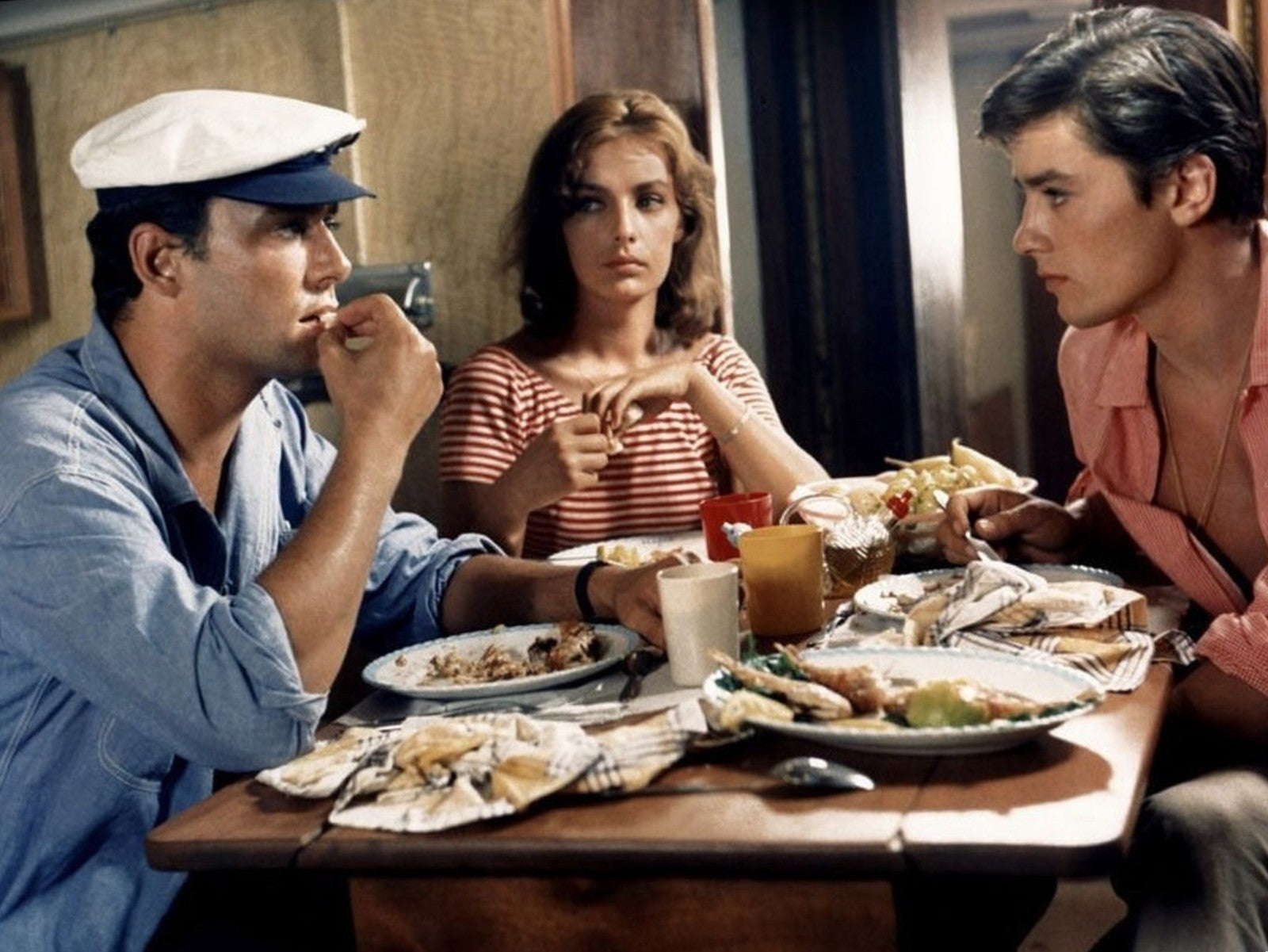 Photo A. Delon, M. Laforêt, M. Ronet – Plein Soleil 1960 – Scène Cinéma – 15×20