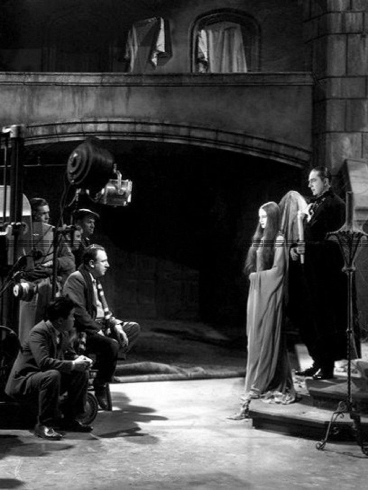 Photo Tod Browning, C. Borland, B. Lugosi - Tournage La Marque du Vampire 1935