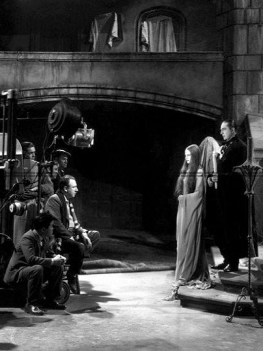Photo Tod Browning, C. Borland, B. Lugosi - Tournage La Marque du Vampire 1935