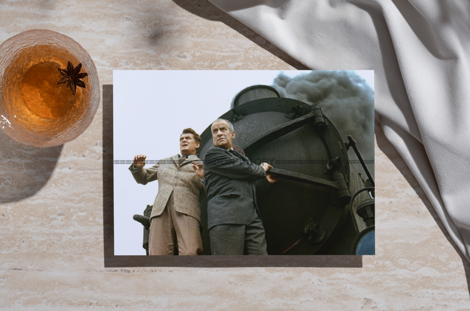 Photo Jean Marais & Louis de Funès – Fantômas 1964 – Scène Action Train – 15×20