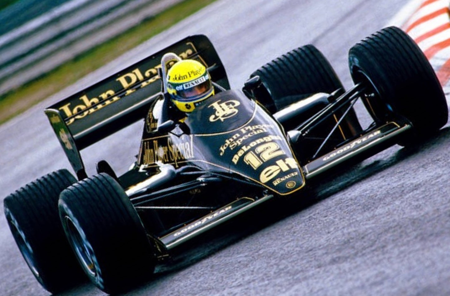 Photo Ayrton Senna – Lotus JPS – Spa-Francorchamps (1986) – Formule 1 – 15×20