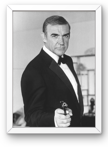 Photo Encadrée Sean Connery - James Bond - Noir et blanc - Cadre Bois - 15×20