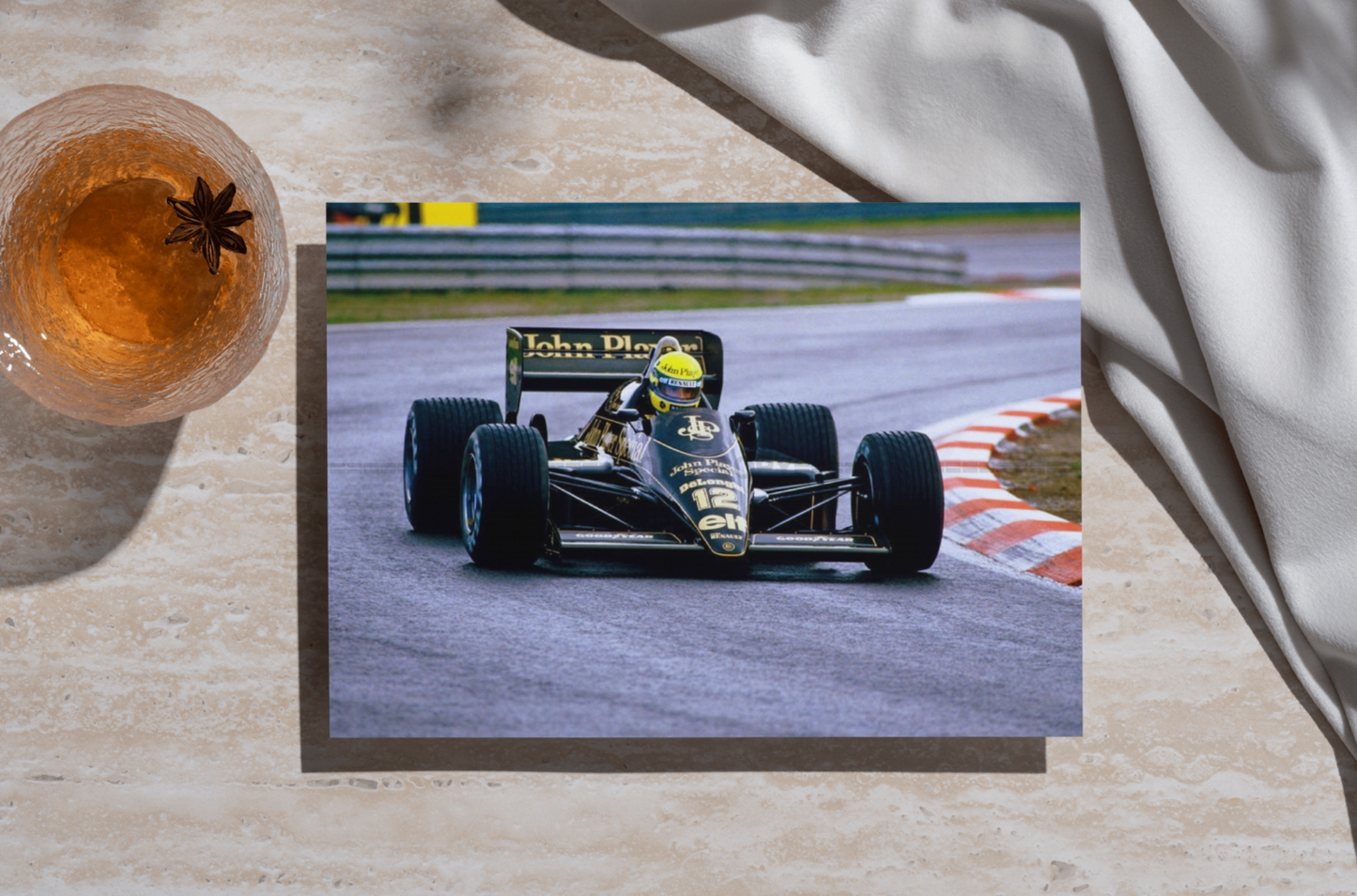 Photo Ayrton Senna – Lotus JPS – Spa-Francorchamps (1986) – Formule 1 – 15×20