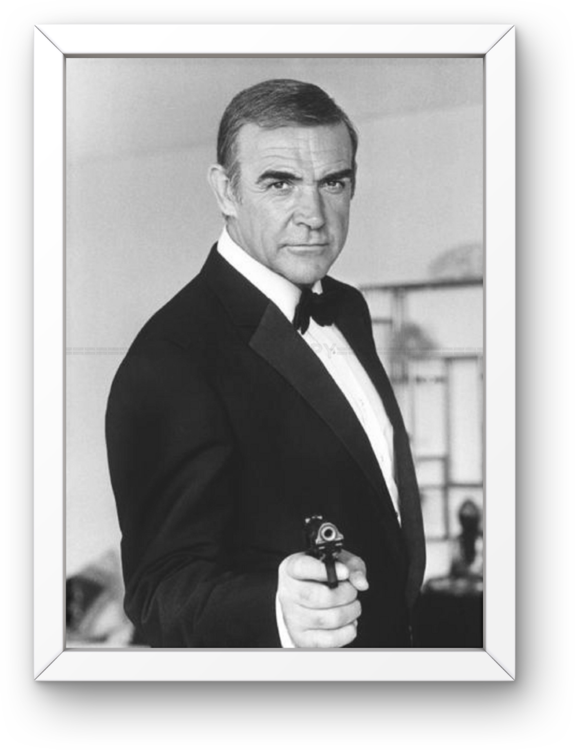 Photo Encadrée Sean Connery - James Bond - Noir et blanc - Cadre Bois - 15×20