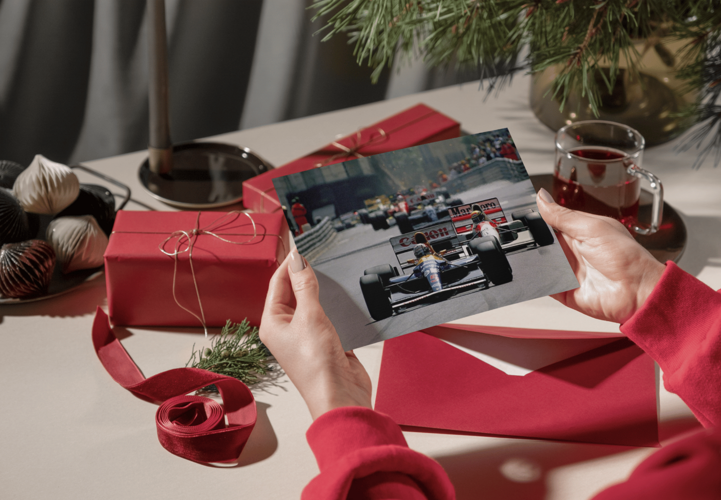 Photo Nigel Mansell devant Ayrton Senna et Alain Prost –  F1 Années 1980 – 15×20