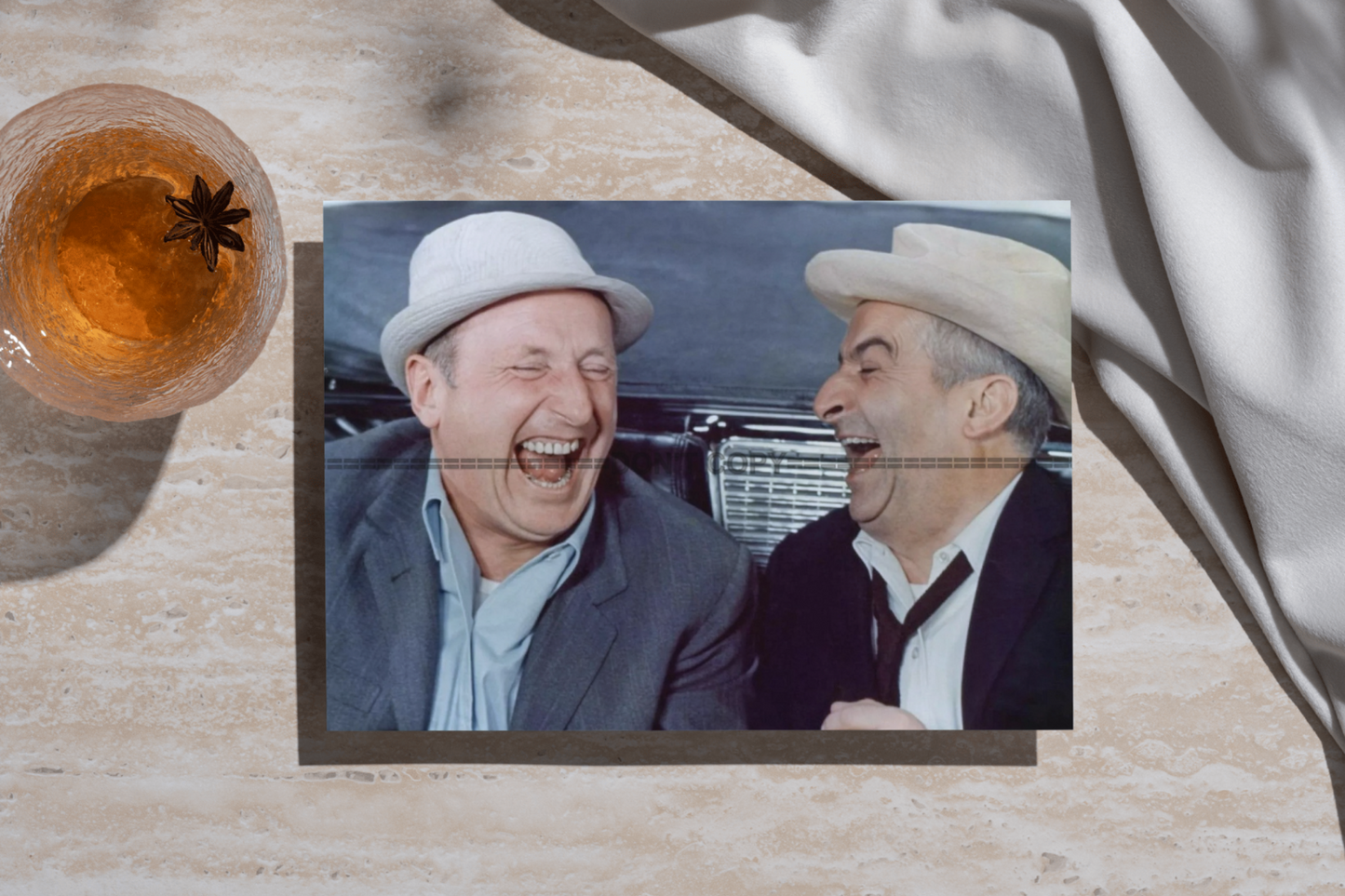 Photo Louis de Funès & Bourvil – Le Corniaud (1965) – Scène Culte Cinéma – 15×20