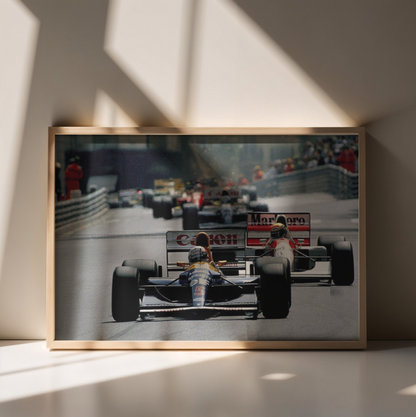 Photo Nigel Mansell devant Ayrton Senna et Alain Prost –  F1 Années 1980 – 15×20