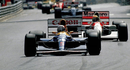 Photo Nigel Mansell devant Ayrton Senna et Alain Prost –  F1 Années 1980 – 15×20
