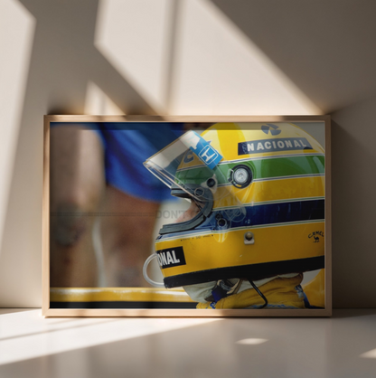 Photo Ayrton Senna – Casque iconique Nacional – F1 Jerez 1987 – Cockpit – 15×20