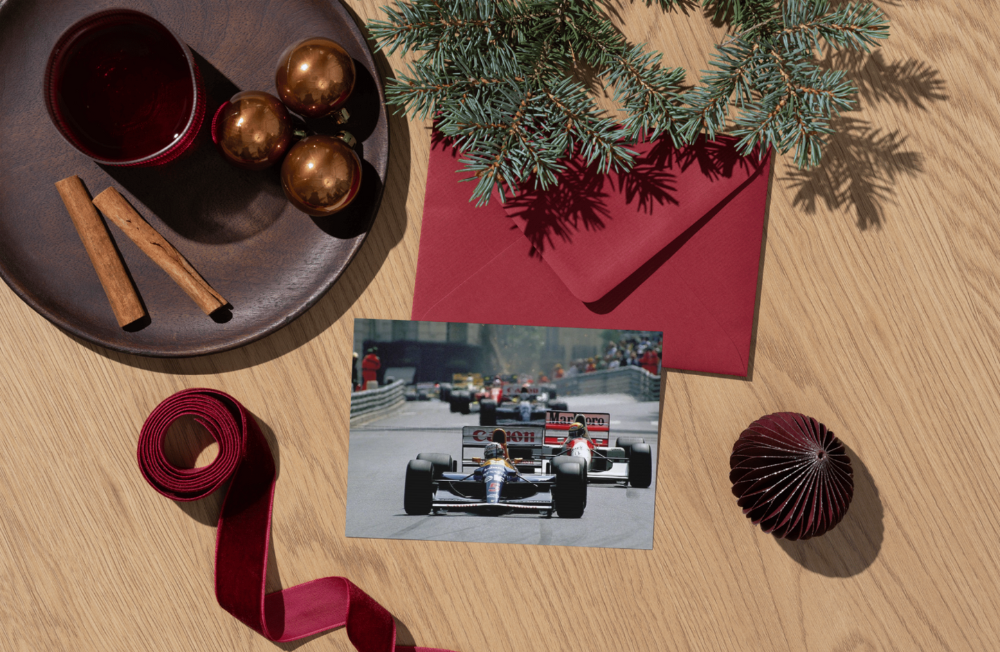 Photo Nigel Mansell devant Ayrton Senna et Alain Prost –  F1 Années 1980 – 15×20