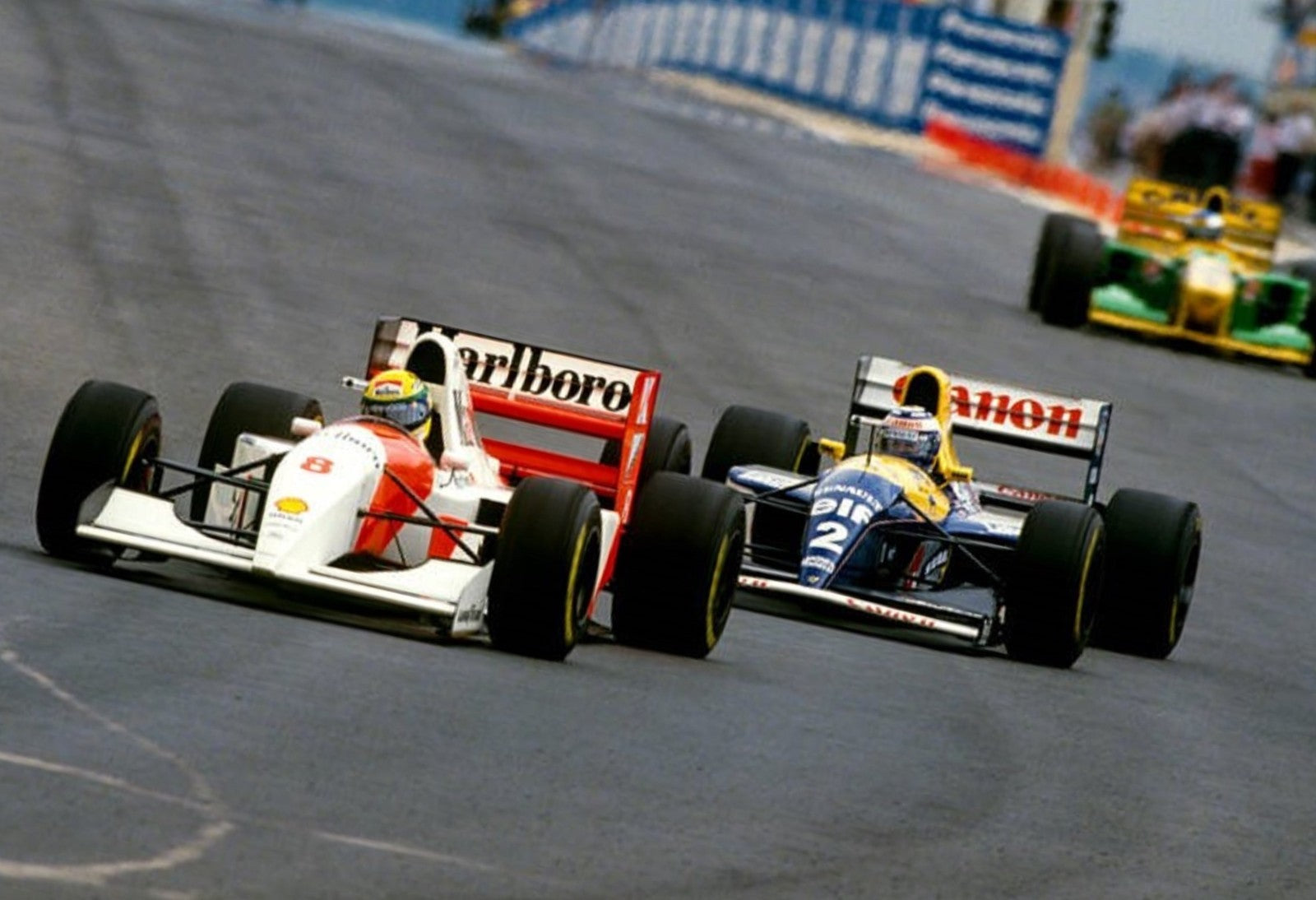 Photo Ayrton Senna & Alain Prost – GP d’Afrique du Sud (1993) – Duel F1 – 15x20