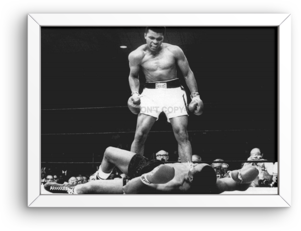 Photo Encadrée Muhammad Ali vs. Sonny Liston (1965) - (Cadre Bois Blanc) - 15×20