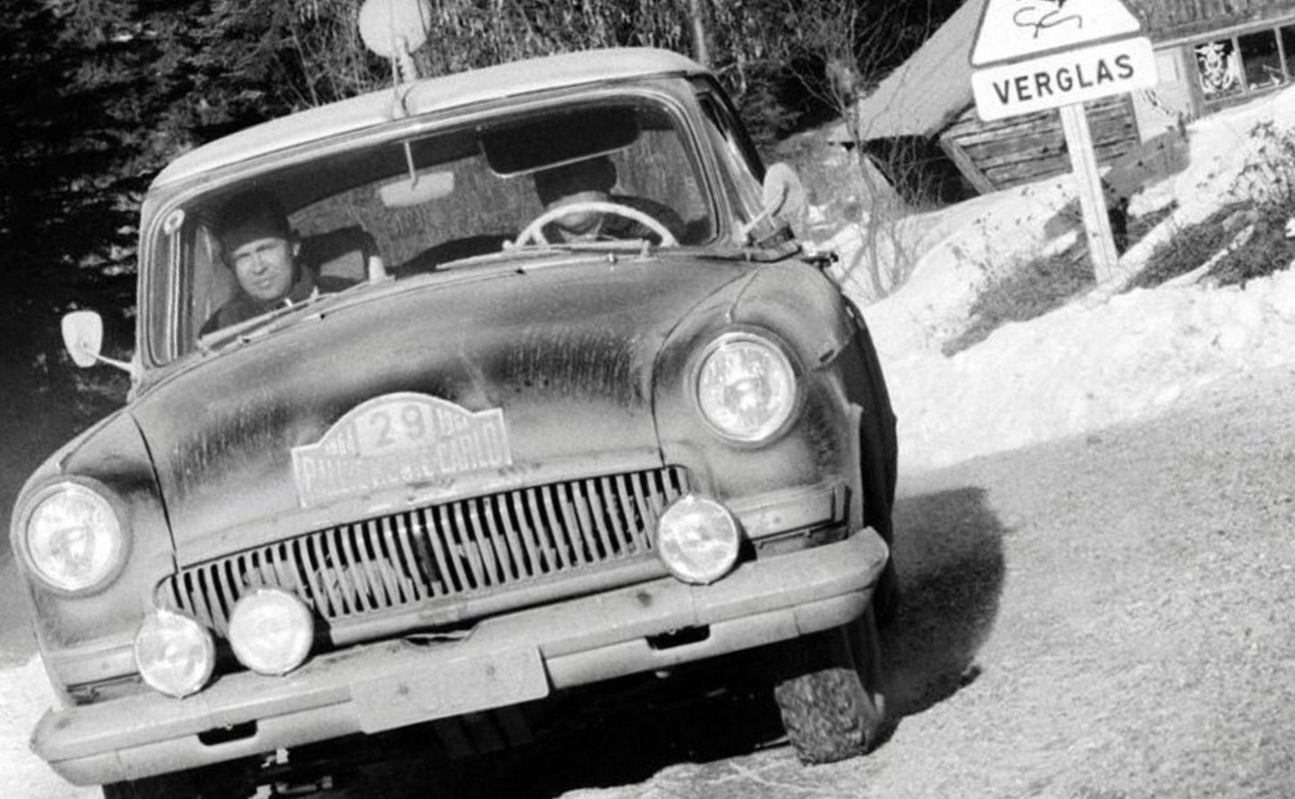 Photo Mosolov-Degtyarev – GAZ-21 Volga – Rallye Monte-Carlo 1964 – Neige – 15x20