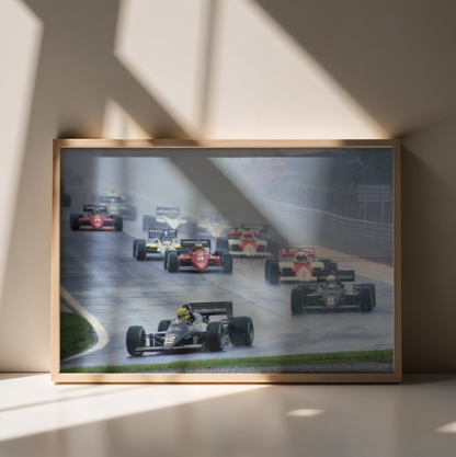 Photo Ayrton Senna – Estoril 1985 – Premiere Victoire F1 – Sous la pluie – 15×20