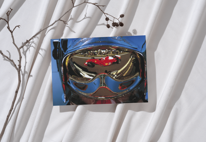Photo Rubens Barrichello – Ferrari en Miroir - Vue à travers un Casque – 15×20