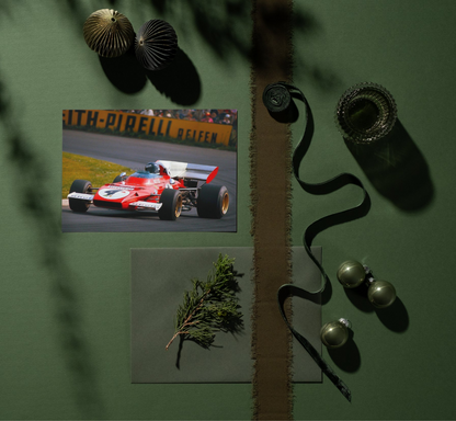 Photo Jacky Ickx – Grand Prix d’Allemagne (1972) – Ferrari n°4 en action – 15×20