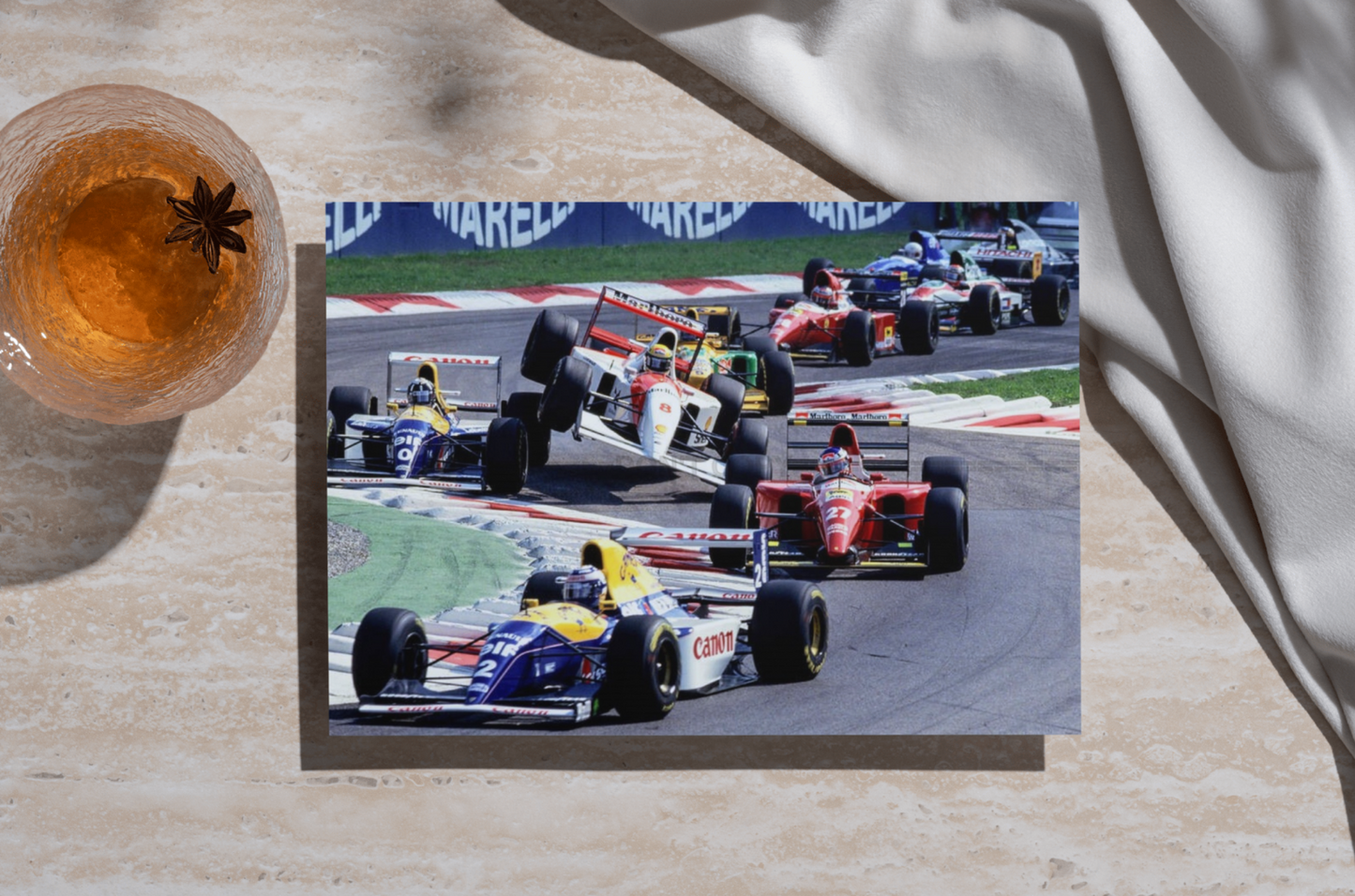 Photo Ayrton Senna – Duel avec Damon Hill – GP de Monza 1993 – Formule 1 – 15×20