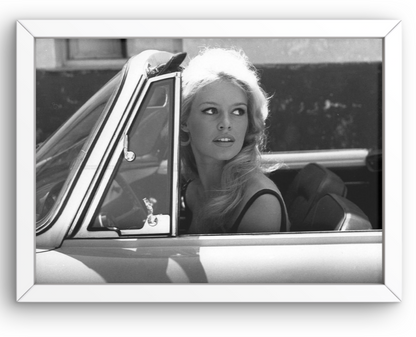 Photo Encadrée Brigitte Bardot - Noir et blanc - (Cadre Bois Blanc) - 15×20