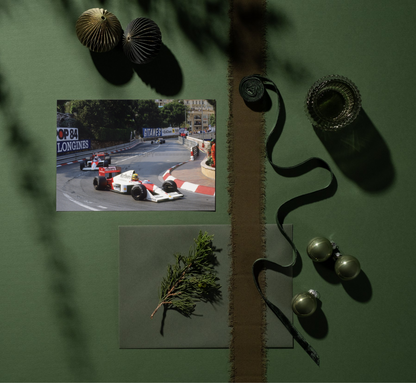 Photo Ayrton Senna devant Alain Prost – GP de Monaco 1989 – Virage Loews – 15×20