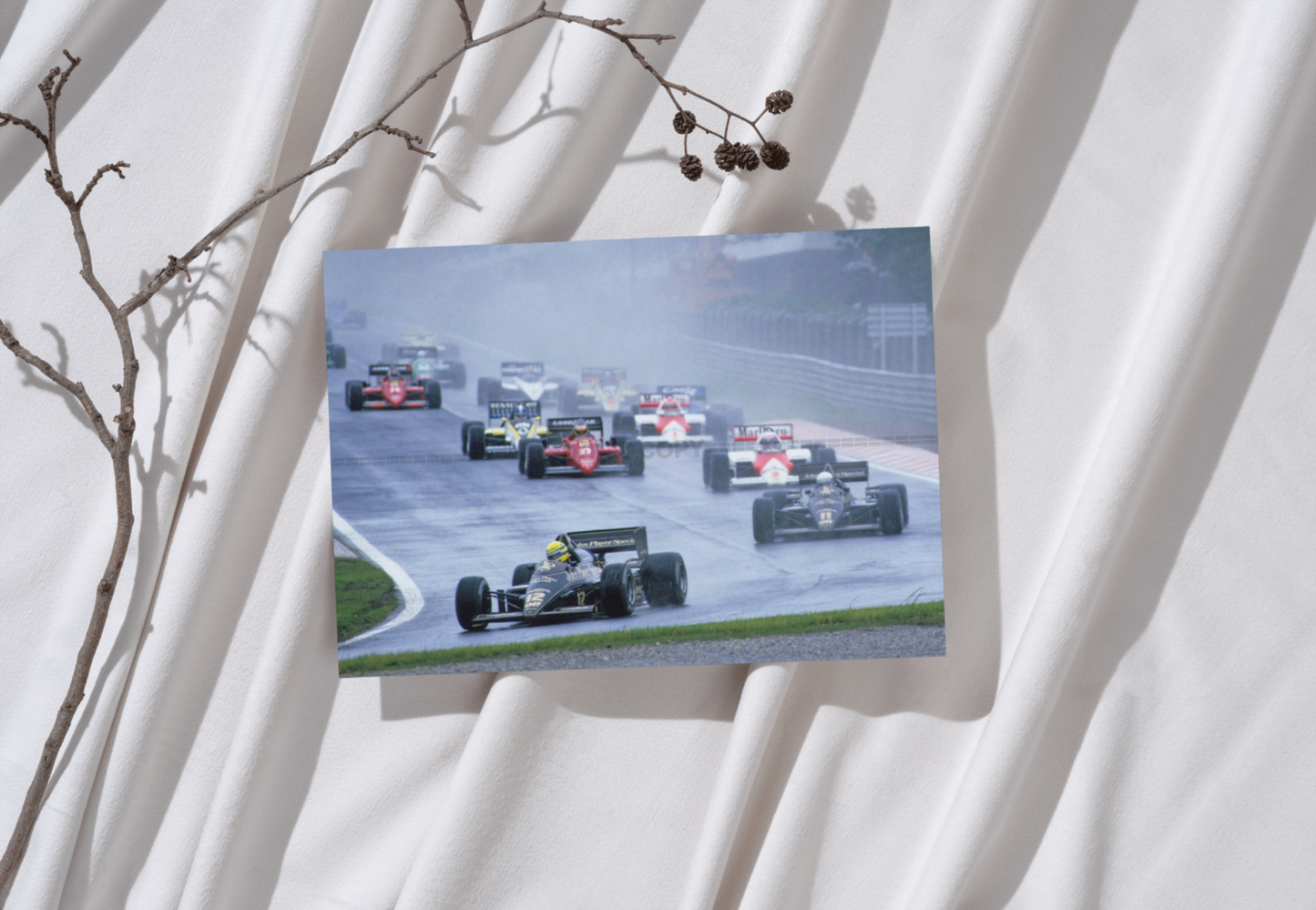 Photo Ayrton Senna – Estoril 1985 – Premiere Victoire F1 – Sous la pluie – 15×20