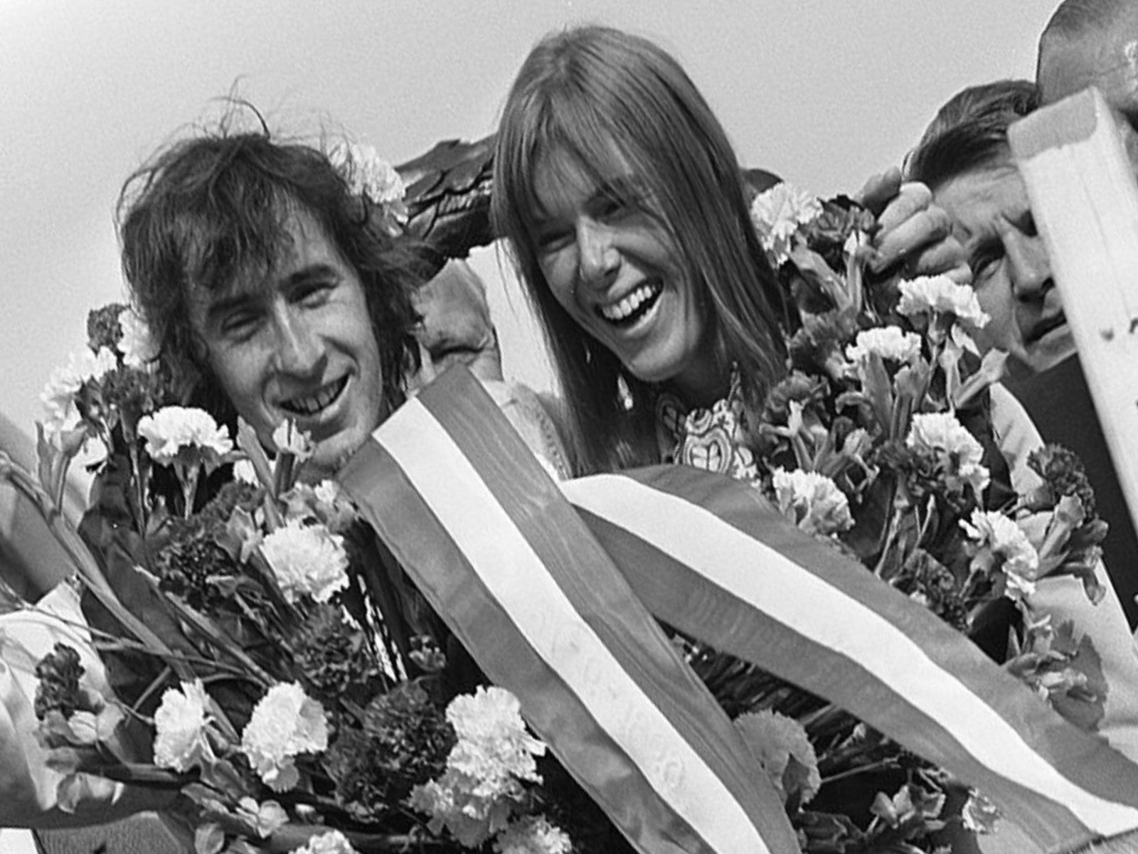 Photo Jackie Stewart – Matra – Vainqueur GP F1 Zandvoort (1969) – Podium – 15×20