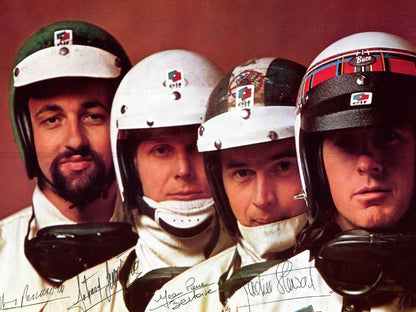 Photo Henri Pescarolo, J. Servoz-Gavin, JP Beltoise & Jackie Stewart -Elf- 15x20
