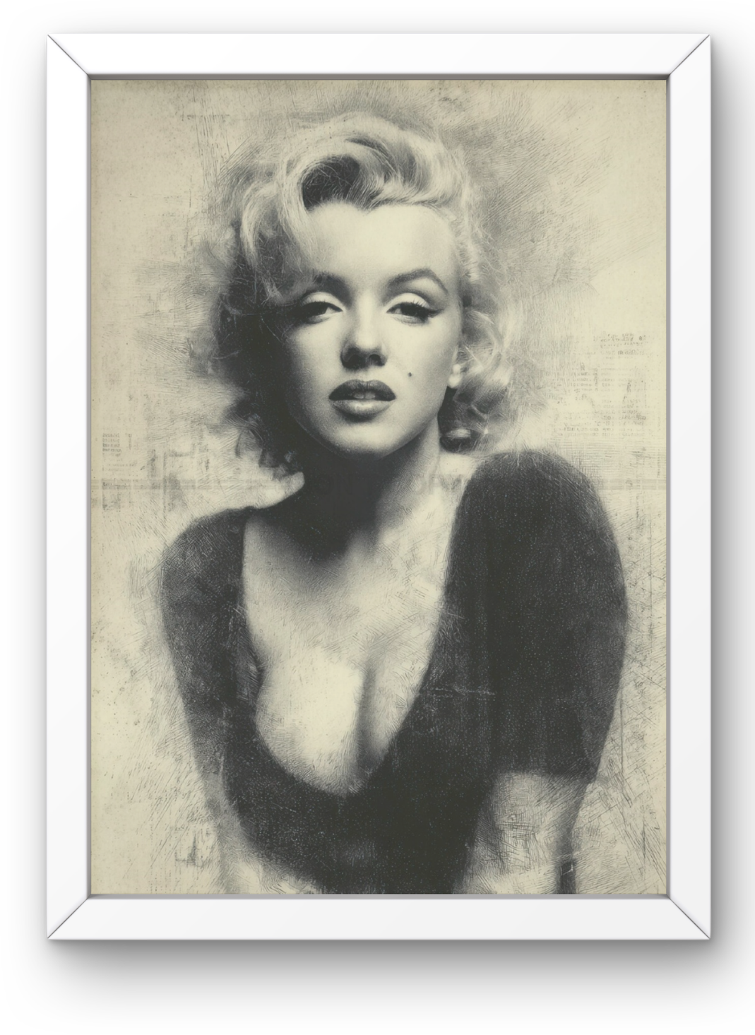 Photo Encadrée Marilyn Monroe - Noir et blanc - (Cadre Bois Blanc) - 15x20