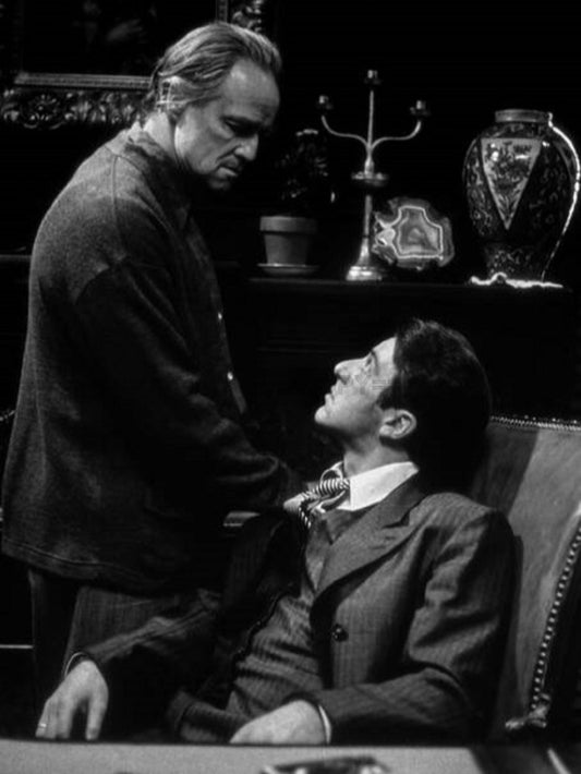 Photo Marlon Brando et Al Pacino - Tournage du film - Le Parrain - 1972 - 15×20