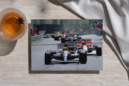 Photo Nigel Mansell devant Ayrton Senna et Alain Prost –  F1 Années 1980 – 15×20
