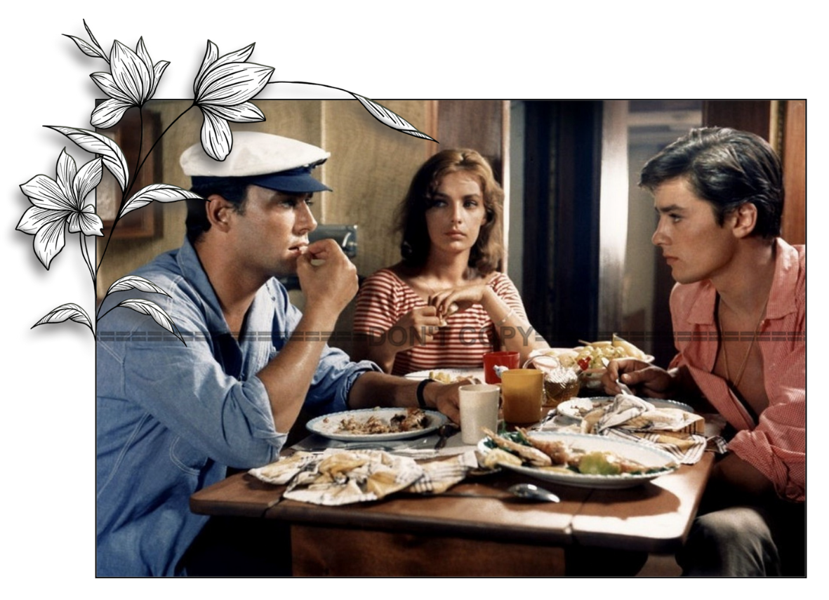 Photo A. Delon, M. Laforêt, M. Ronet – Plein Soleil 1960 – Scène Cinéma – 15×20