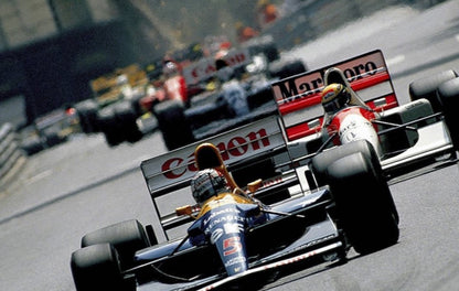 Photo Nigel Mansell devant Ayrton Senna et Alain Prost –  F1 Années 1980 – 15×20